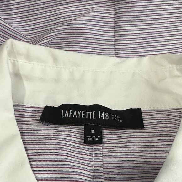 Lafayette 148 New York Sleeveless Button Down Striped polo shirt Size 8 - Picture 5 of 8